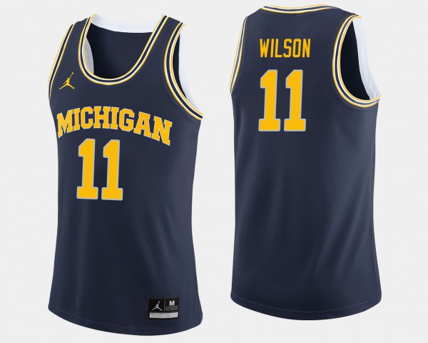 Michigan #11 Mens Luke Wilson Jersey Navy Embroidery College Basketball